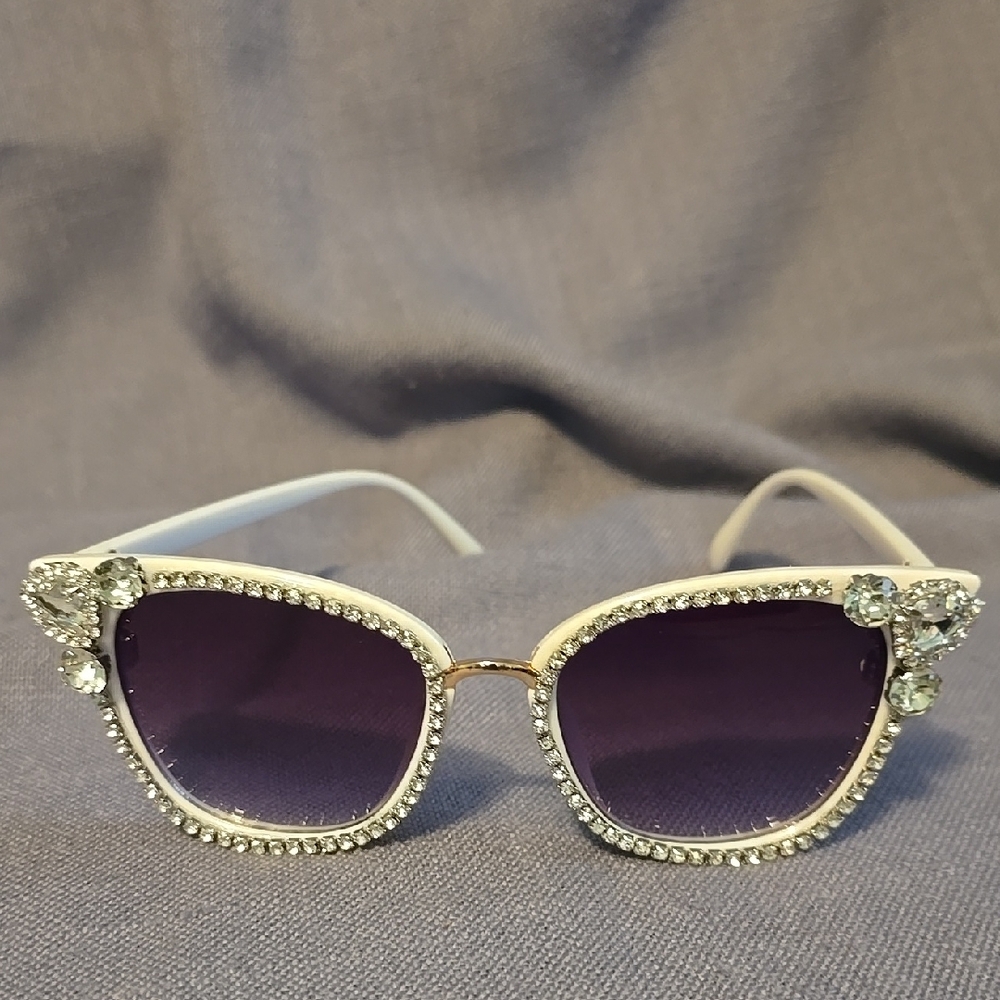 Elegant White Crystal-Embellished Sunglasses